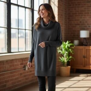 MICHAEL KORS Womens Sweater Dress S Grey Turtleneck Shoulder Zip Logo Designer